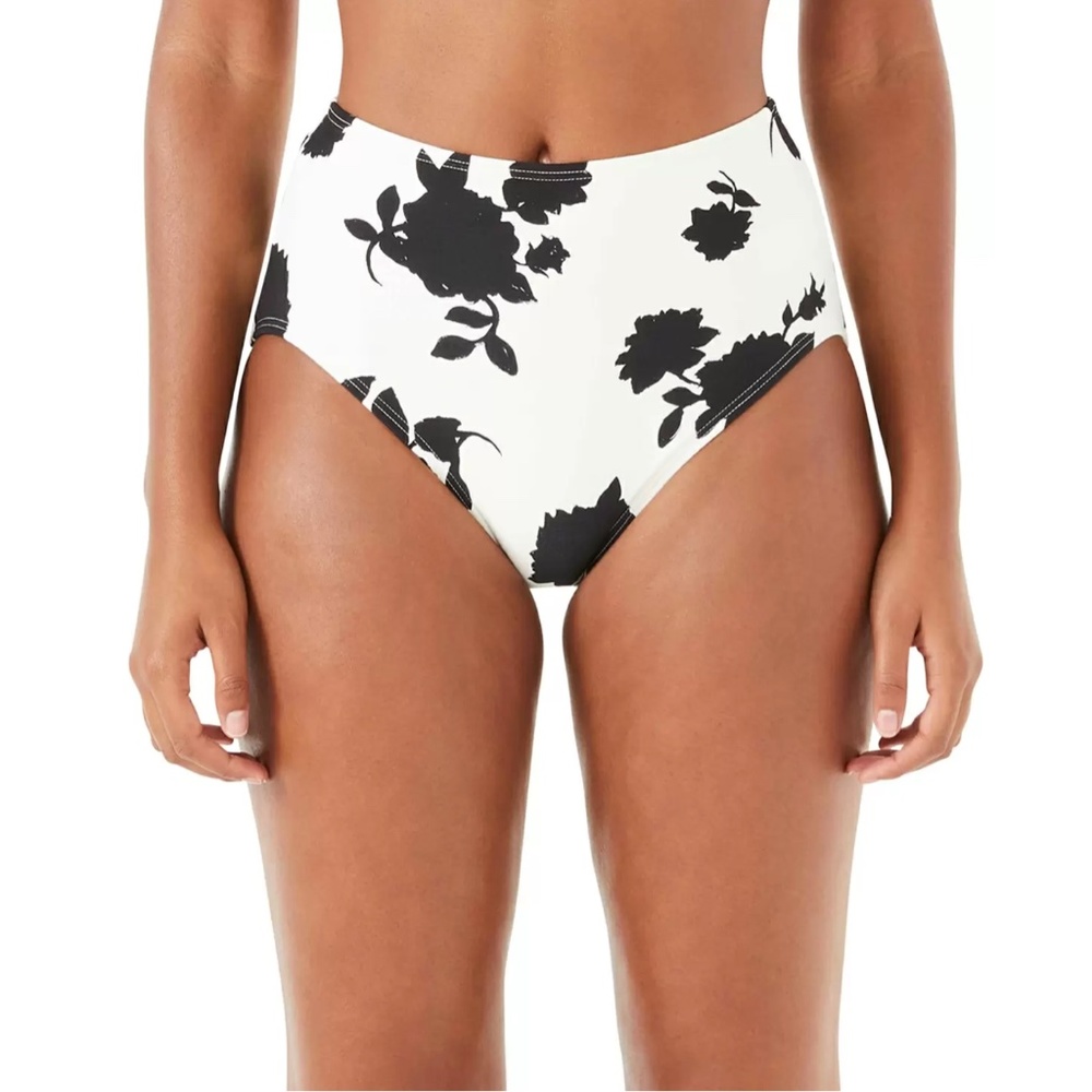 NWT $78 kate spade NY [ Small ] Floral High Waist Bikini Swim Bottoms Ivory Blac